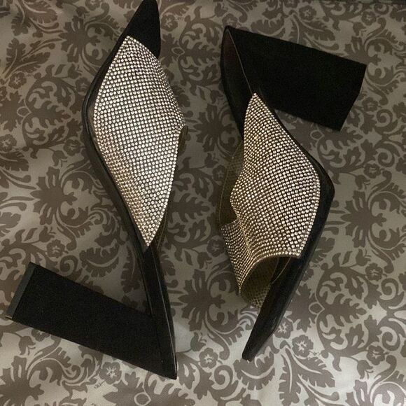 Black Suede Rhinestone Heels - Picture 7 of 10